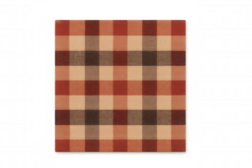 Warm toned plaid fabric presenting a checked textile pattern with beige, brown, and red squares, transparent background