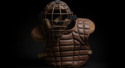 Baseball catchers protective gear antique helmet and chest protector
