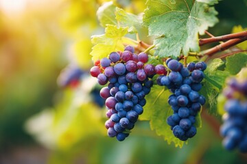 Fototapeta premium Close-up of colorful ripe grapes on vine