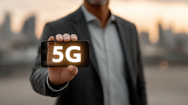 Man Holding 5G Phone - Powered by Adobe