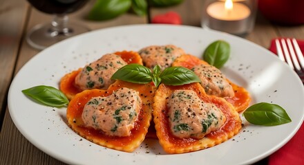 Heart-Shaped Ravioli Romantic Dinner.