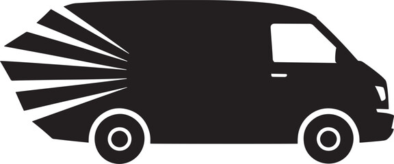Fast Delivery Van Silhouette Side View Black Motion Trails Transport Graphic