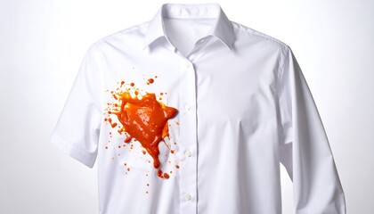 Tomato Sauce Splashed on White Shirt Showing Stain