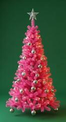 Pink Christmas Tree with Silver Ornaments.