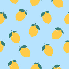 Playful Lemon and Leaf Toss on Light Blue