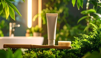 Toothpaste and Toothbrush Set on a Natural Background