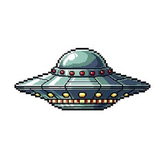 Pixelated Alien Spaceship Illustration.