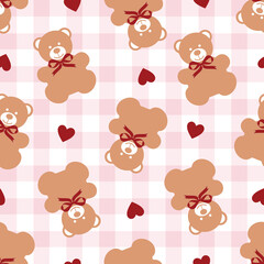 Teddy Bears and Hearts on Pink Gingham