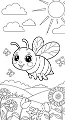 Cute Bee Coloring Page for Kids.