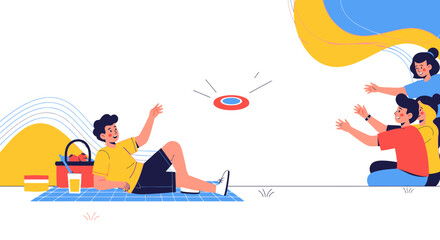 A Group Of Friends Playing Frisbee During A Sunny Picnic Creating New Memories Together