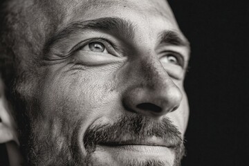 Obraz premium Smiling man close-up portrait in black and white