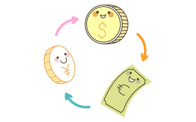 Flat Vector Illustration of Currency Exchange and Global Finance