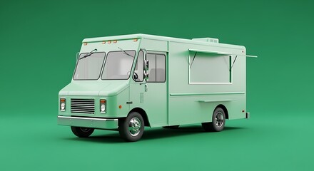 Vintage Mint Green Food Truck on Green Background.