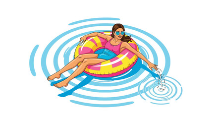 A woman relaxing in a pool using a swim ring during a summer vacation
