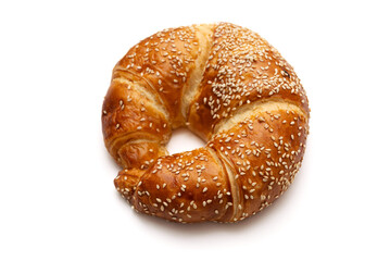 Round sesame seed croissant isolated on a white background