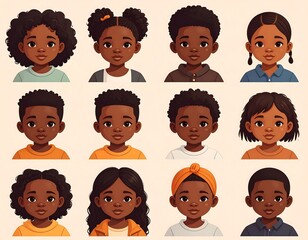 A collection of diverse children's portraits, showcasing various hairstyles and neutral color clothing, evokes a sense of inclusivity and warmth.