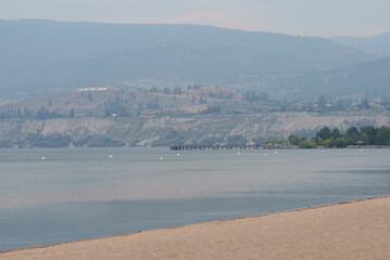 View from the beach of Okanagan Lake looking towards a 