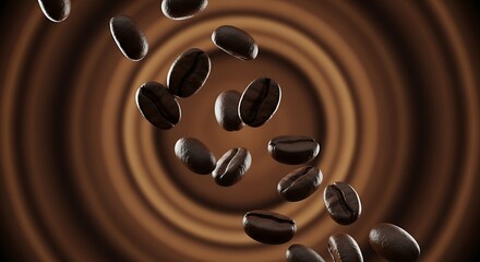 Coffee Beans Falling in Circular Pattern.