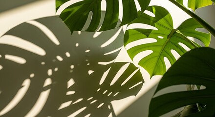 Green Tropical Leaves Shadowed on Wall.