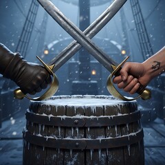 Pirate Swordsmen Duel on Frozen Ship.