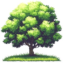 Pixelated Tree and Landscape, Pixel Art Plants and Flowers Video Game Asset, 8bit 16bit Retro Gaming Nature