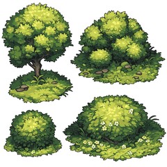 Pixel Tree Bush Shrub Plant Isolated Retro 8bit 16bit Pixelated Nature Video Game Asset