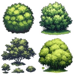 Pixel Tree Set Bush Shrub Collection Plant Isolated Retro 8bit 16bit Pixelated Nature Video Game Asset