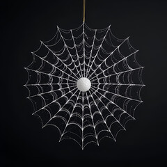 Fototapeta premium Halloween decoration concept. Artificial spider web decoration on black background
