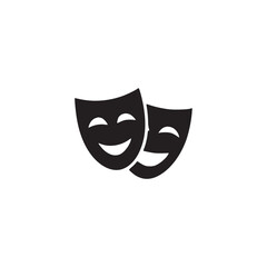 Illustration of two theatrical masks, one smiling and one frowning, the image is a simple, minimalist design, perfect for conveying drama, theater, or emotion in a clean and modern style