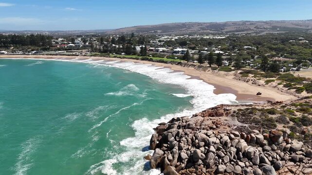 Freeman Lookout and Port Elliot, South Australia&ndash;4K Aerial Drone Footage of Coastal Town, Green Bay, Horseshoe Bay, Boomer Beach, Strong Ocean Waves on Rocky Coast of Australia, near Victor Harbor