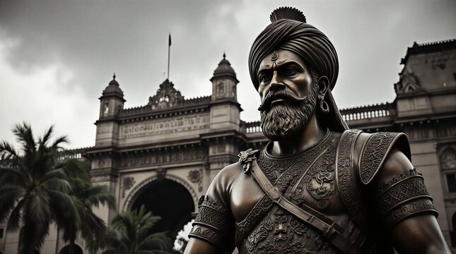 intricate bust sculpture depicting a formidable ancient indian king warrior leader | history, culture, royalty, heritage, portrait theme