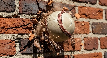 Baseball Stuck in Brick Wall.