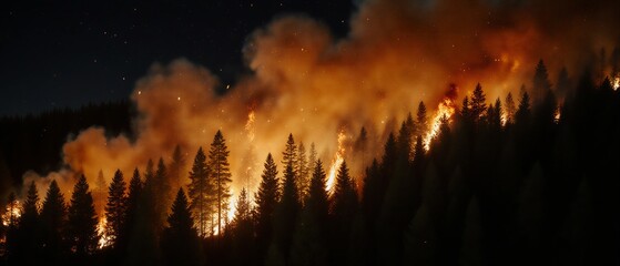 intense forest fire rapidly consuming woodland in aerial view devastation | disaster, environment, climate, nature, emergency theme