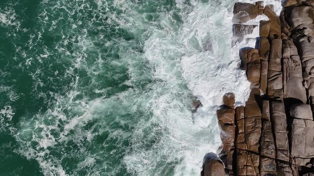 4K Aerial Drone Footage of Strong Ocean Waves on Rocky Coast of Australia, near Victor Harbor, Freeman Lookout and Port Elliot, South Australia