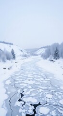 Obraz premium Frozen River Landscape in Winter.