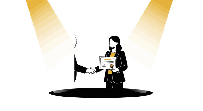 Business achievement recognition: Illustration of a diploma-giving event at a ceremony