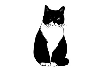 a black and white cat with green eyes sitting downblack, cat, eye, green, sit, stare, white 
