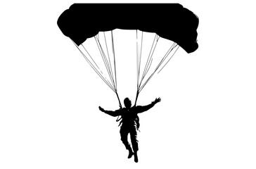 a silhouette of a person jumping with a parachuteman, parachute, paratrooper, person, profile, sky 