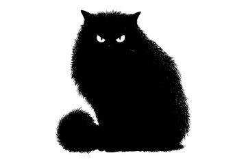 a black and white silhouette of a cat with an angry expressionblack, cat, eye, sit, stare, white 