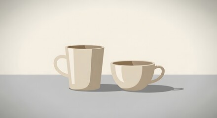 Two ceramic coffee mugs on a table minimalist design
