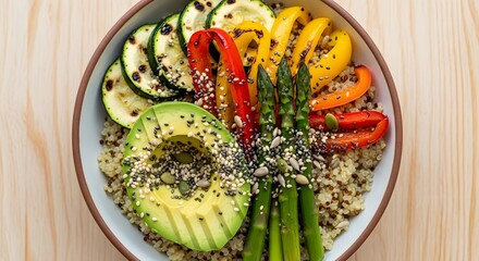 Healthy Quinoa Bowl with Grilled Vegetables and Avocado for Wellness