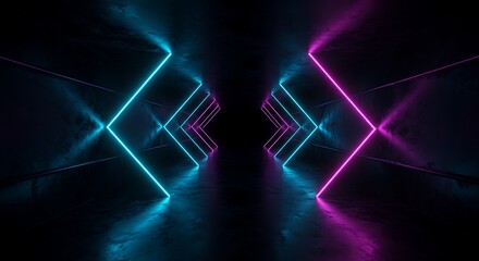 Abstract neon light tunnel design with glowing blue and pink lines
