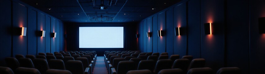 Obraz premium modern empty conference room illuminated with cool blue and warm orange accent lighting design | business, corporate, meeting, seminar, office theme