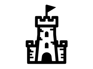 a black and white icon of a castle with a flagblack, castle, flat, fort, icon, illustration, symbol, tower 