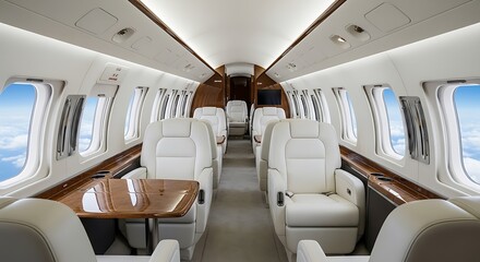 Obraz premium Private Jet Interior, Luxurious Cabin, Business Travel.