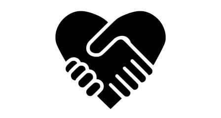 Fototapeta premium a black and white icon of two hands shaking in a heart shapeblack, catch, design, flat, hand, handshake, heart, icon, illustration, shake, style, symbol 