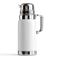 Elegant White and Chrome Thermal Carafe Isolated on White Background
