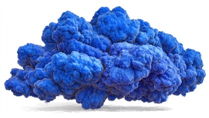 A large, vibrant cloud-like structure, densely packed with textured, deep blue forms, is showcased against a plain white background.