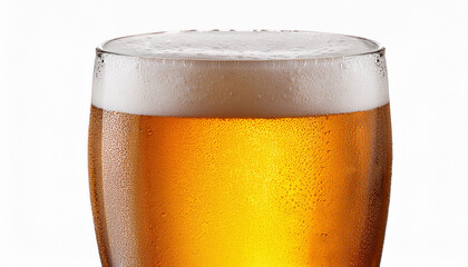 Glass Of Cold Beer With Foam Bubbles In Drink Isolated On White Background