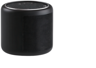 Small black speaker with sleek design on display for home audio setup